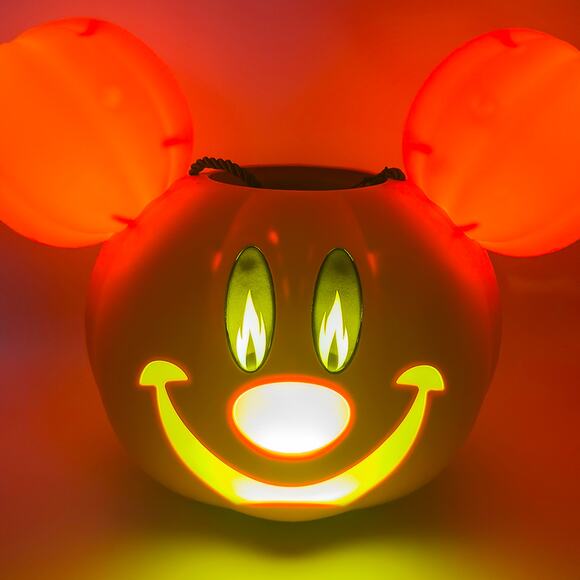 Disney Halloween Trick or Treat Bucket Mickey Mouse Light-Up Orange Pumpkin NWT - Picture 1 of 8